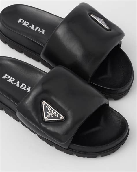 prada quilted leather slides|Black Quilted Nappa Leather Slides .